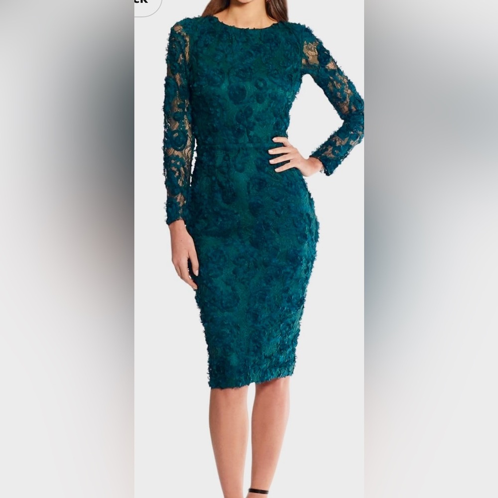 Xscape Lace Applique Long Sleeve Cocktail Midi Dress In Green Size 16 NWOT-SALE!